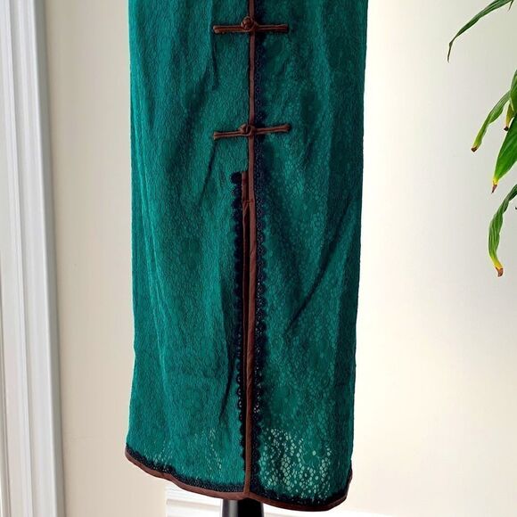 💚Stylish Patterned Shirtsleeves Qipao Emerald Green - Picture 4 of 8